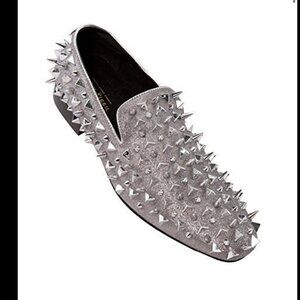 Asher Green Men's Silver Spiked Loafers 8.5